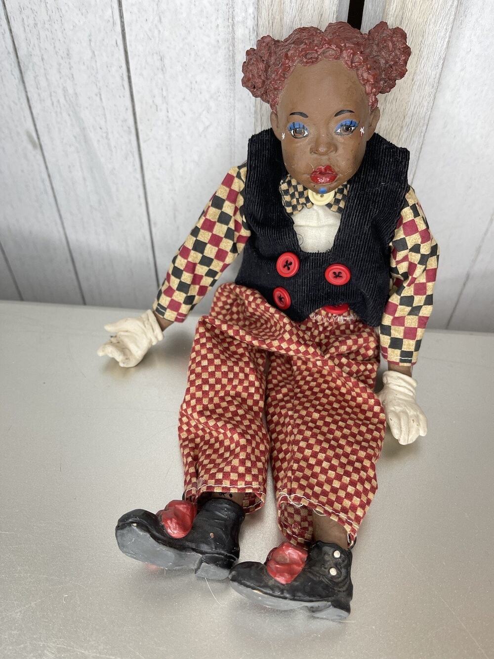 VTG Daddy’s Long Legs Buttons Doll Karen Germany Clown African American Doll